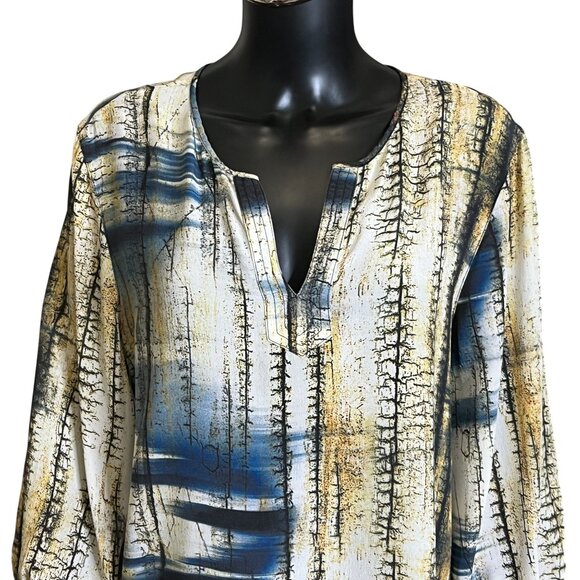 Tianello Blue Multicolor Silk Abstract Print Tunic Blouse Size Large - Picture 5 of 13